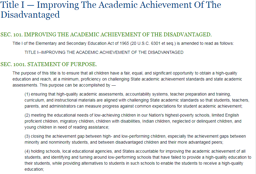 Title I – Improving The Academic Achievement of the Disadvantaged