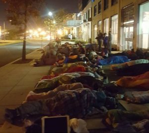 Homeless Sleepout on the sidewalk