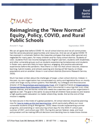 Reimagining the “New Normal”:  Equity, Policy, COVID, and Rural Public Schools